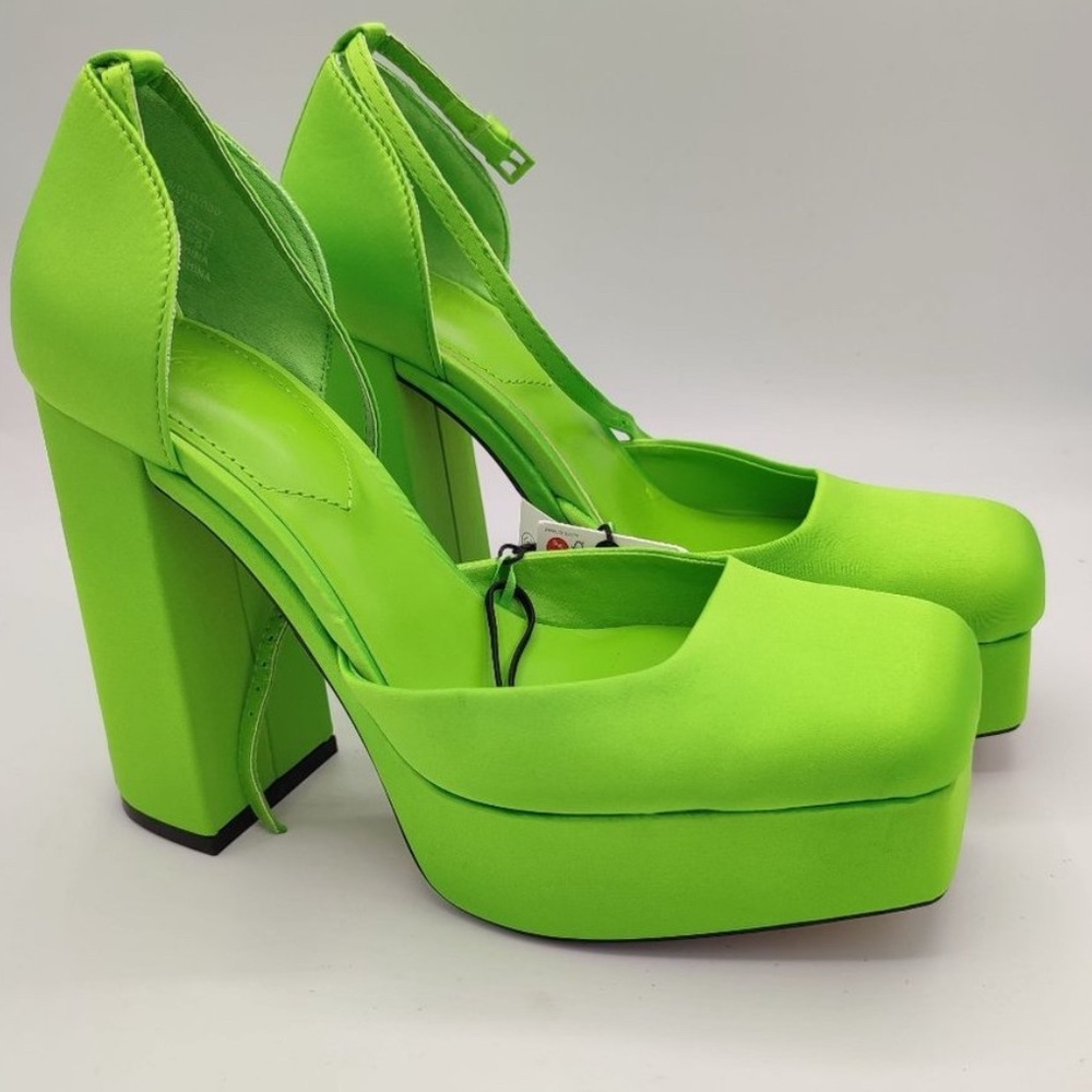 ZARA Green Satin Platform Heels